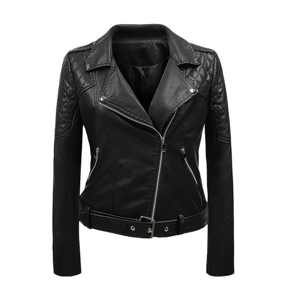 pstuiky Womens Leather Jacket Women Faux Leather Jacket, Winter Fashion Zip up Motorcycle Short PU Moto Biker Coat Slim Fitted Outwear with Pockets Leisure Black M