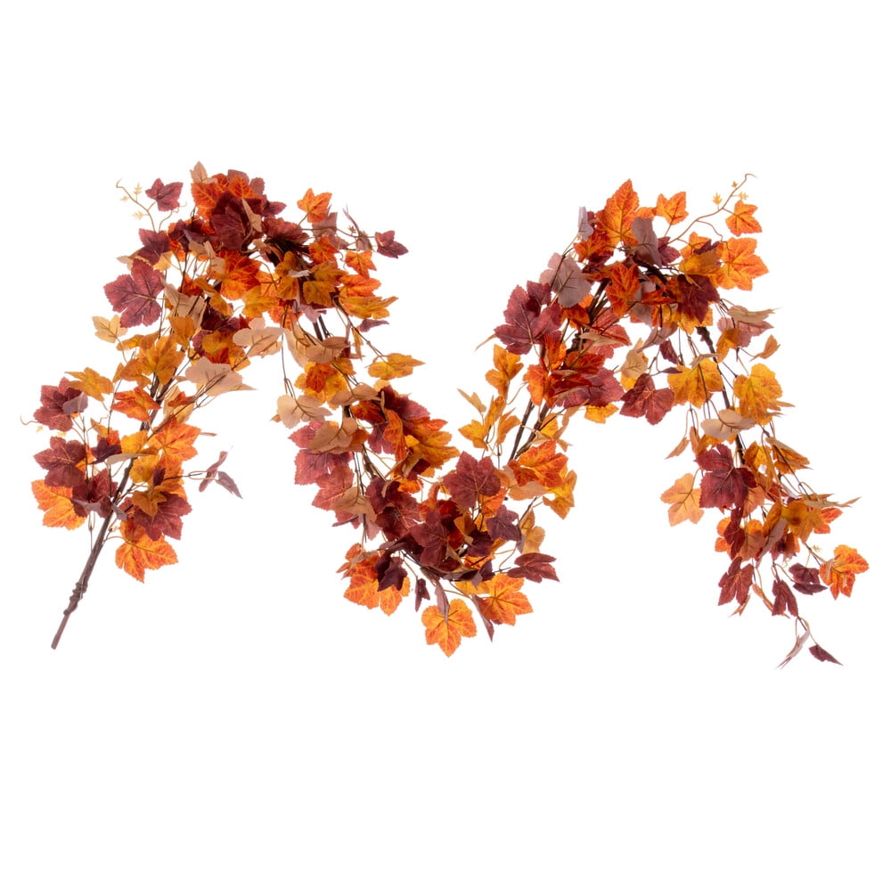 60" Artificial Orange and Red Maple Leaf Fall Garland