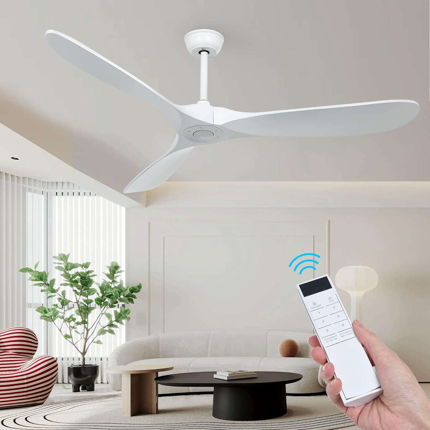 60" Outdoor Ceiling Fan with ,3 White Blades Ceiling Fan, Reversible DC