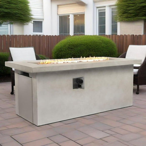 60" Outdoor Propane Gas Firepit Table 60000 BTU,Removable Lid Outdoor Coffee Table, Dining Table, Storage Cabinet,Concrete Rectangular Fire Pit for Outdoor Patio,Gardens, Backyards-Light Grey