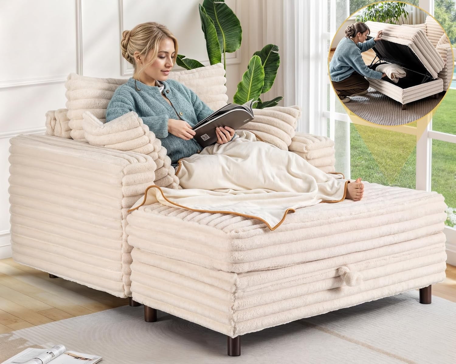 60'' Oversized Chaise Lounge Chair Indoor, Multifunctional