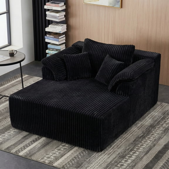 60" Oversized Indoor Chaise Lounge Chair - Corduroy Boneless Cloud Sofa Bed with Deep Seat, No Assembly Required,Black