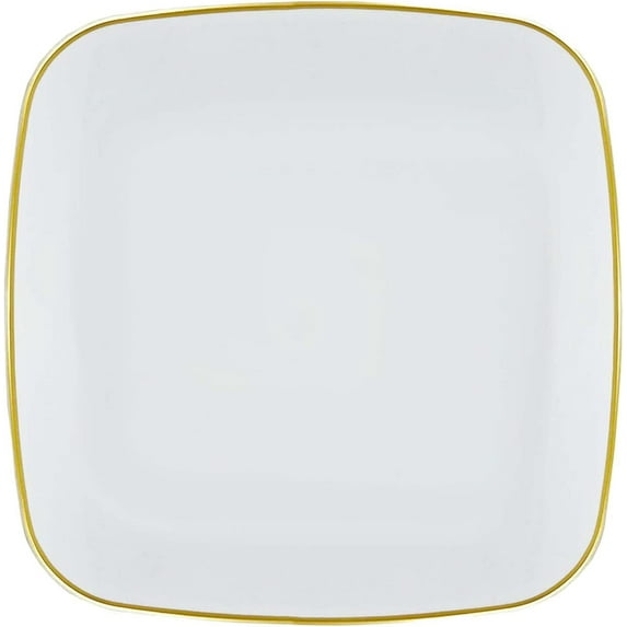 (60 PACK) EcoQuality 7.25" inch Disposable Square White Plastic Plates with Gold Rim, China Like Party Plates, Heavy Duty Dessert Plate, Salads, Weddings, Baby Showers, Catering, Non Toxic