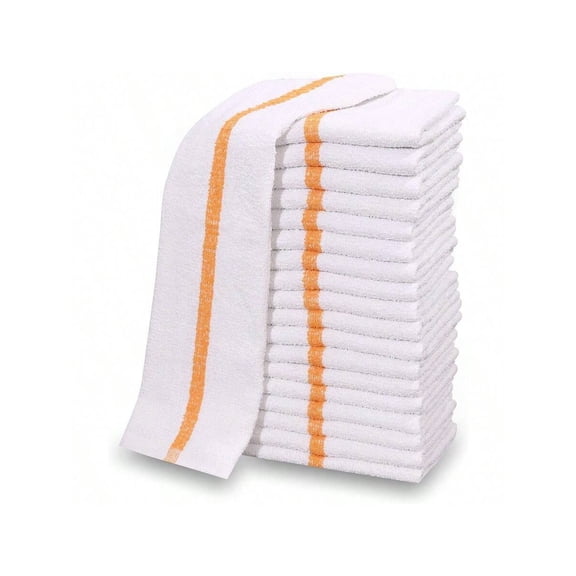 60 PC New Cotton Blend White Restaurant Bar Mops Kitchen Towels 5 Dozen (60 Gold Stripe)
