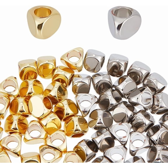 60 PCS 2 Colors Brass Triangle Spacer Beads Real Platinum & Gold Plated Triangle Beads Charm Geometric Rondelle Beads for Necklace Jewelry Making Craft for diy