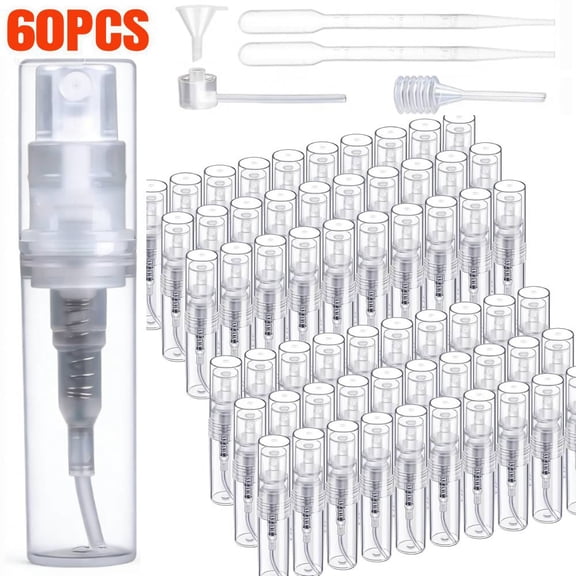 60 PCS 2 ml Perfume Atomizers, Mini Spray Bottle, Transparent Perfume Atomizer for Refilling, Plastic Perfume Filler, Small Bottle for Travel