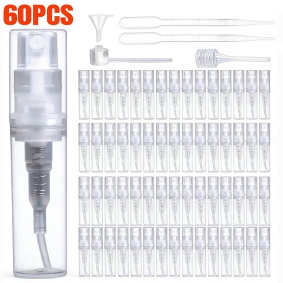 60 PCS 2 ml Perfume Atomizers, Mini Spray Bottle, Transparent Perfume Atomizer for Refilling, Plastic Perfume Filler, Small Bottle for Travel