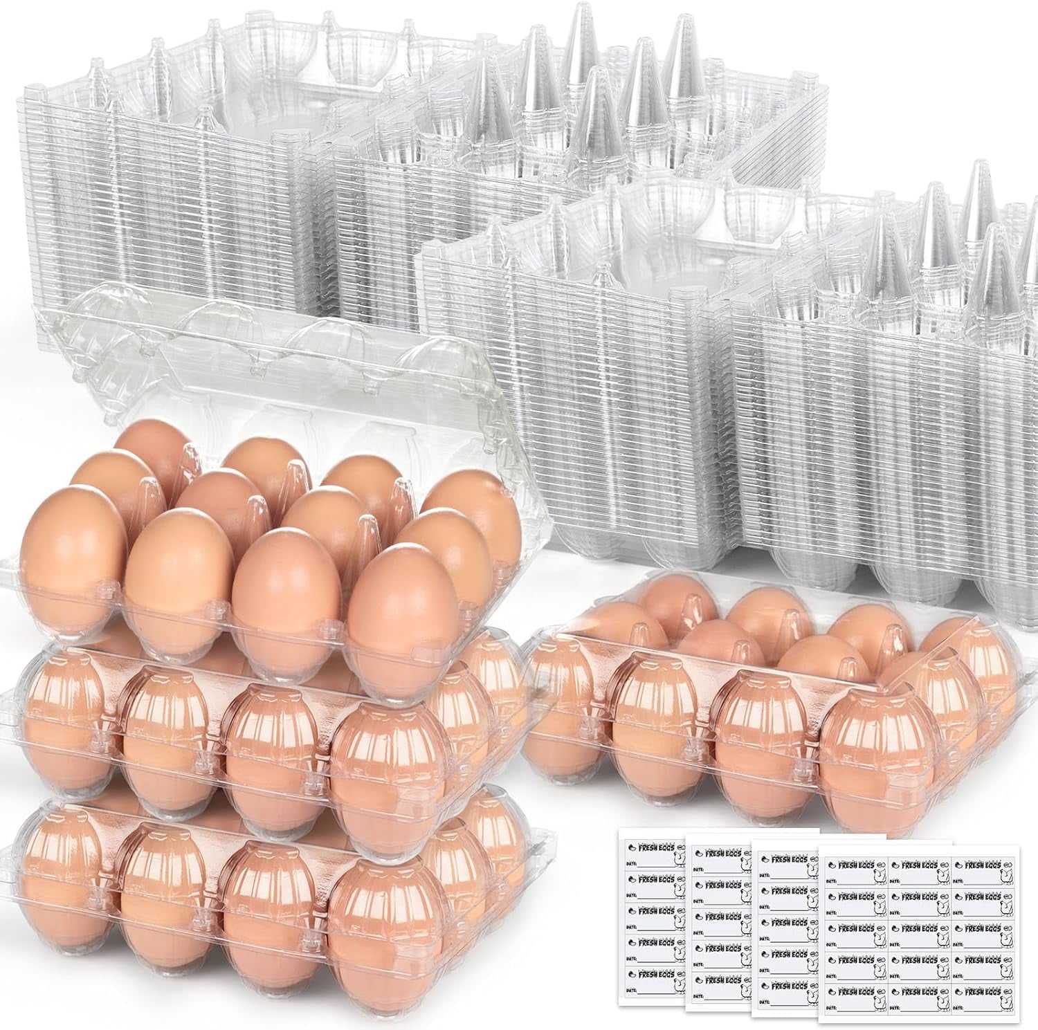 60 PCS 3x4 Clear Plastic Egg Cartons Cheap Bulk, 12 Count Reusable Egg ...
