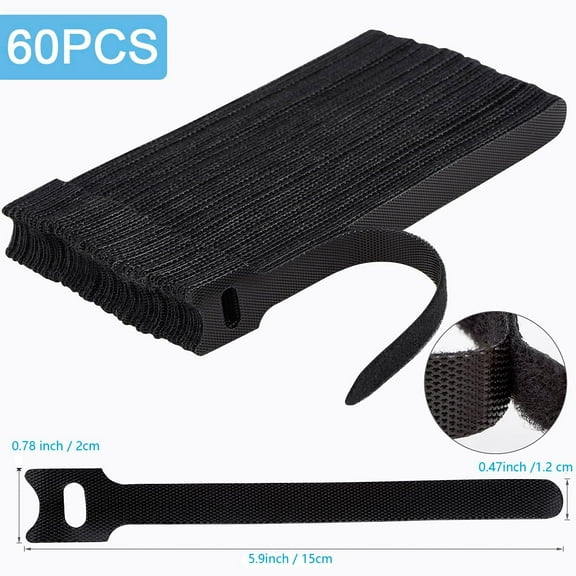 60 PCS 6 Inches cable ties, Adjustable Cord Straps, Cable Organizer, Cord Wrap and Hook Loop Cords Management - Black