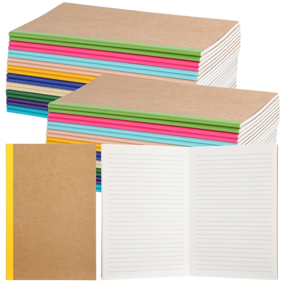 60 PCS A5 Kraft Notebooks, 30 Pages Composition Notebook 8 Colors, DIY Kraft Cover Lined Notebook, Blank College Ruled Notebook, Travel Journals with Rainbow Spines for Home School Office
