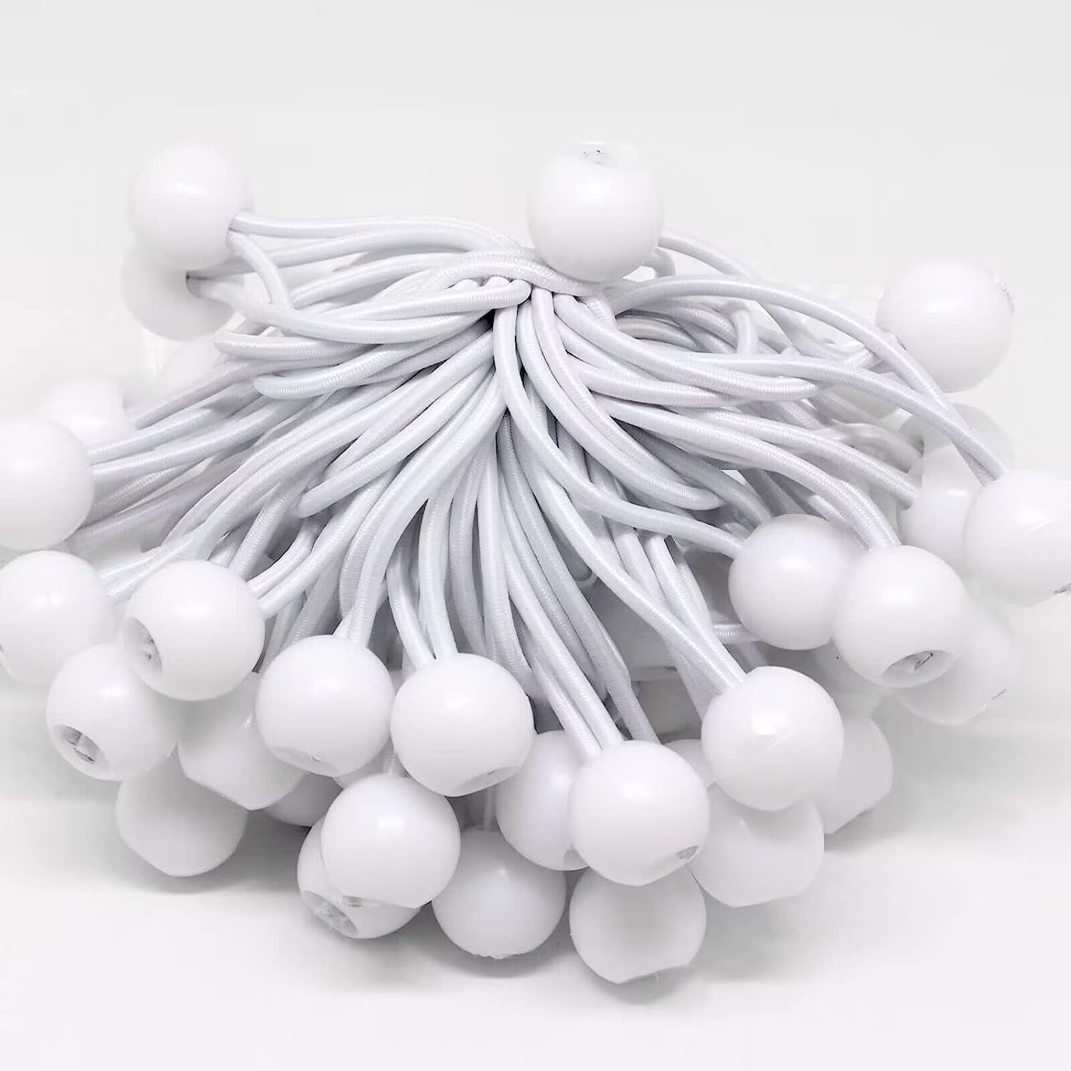 60 PCS Ball Bungee Cords 4 Inch, White Tarp Ball Bungee Ties Elastic