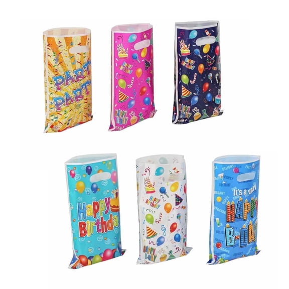 AUCLAY 60 Pcs Birthday Party Favor Bags, Plastic Goodie Candy Bags Small Gift Bags Bulk for Kids Birthday Baby Shower