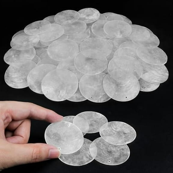 60 PCS Capiz Shells Round Natural Shells, 2 Inch White Round Capiz Shells with 2 Holes for Wind Chimes Curtain Shell Garland DIY Craft Wedding Home Decor$$Home Decor, Kitchen, & Other