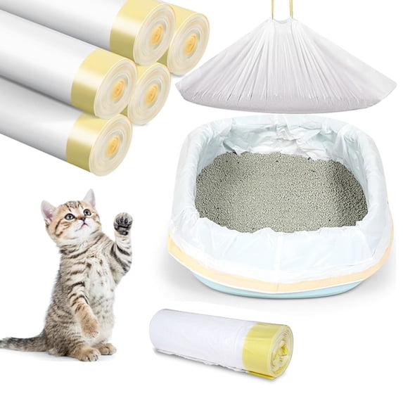 60 PCS Cat Litter Box Liners with Drawstring, 37'' x 18'' Large Litter Box Liner, Heavy Duty Kitty Litter Bags Liners,1.2 Mils Thicken Drawstring Bags for Cats Kitties Litter Box