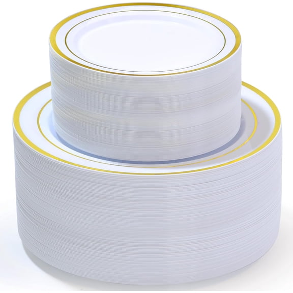 60 PCS Clear Gold Plastic Plates, Disposable Party Plates Include 30 Dinner Plate and 30 Dessert Plate Perfect for Holiday, Birthday, Wedding & Party