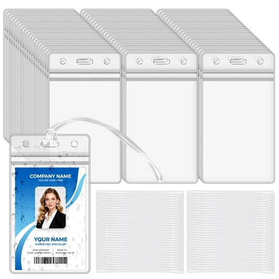 60 PCS Clear Plastic Luggage Tags Holders Bulk - Cruise ID Card Badge Label Tag Holder with Loops Straps for Suitcases, Backpacks, Travel, Office, Business Supplies,Baggage Name Tags (60)