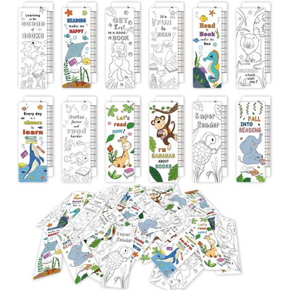60 PCS Color Your Own Bookmarks Bulk, DIY Bookmarks for Teens, Cute Animal Bookmarks for Reading Lover, 12 Styles Fun & Personalized Bookmark for Students, Classroom Rewards Supplies