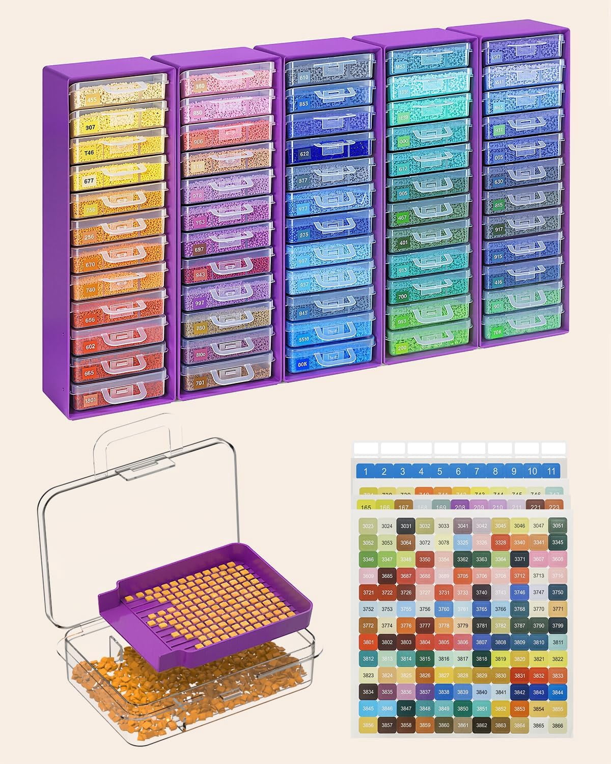 Showroom Accessory Rack 60 PCS Diamond Painting Storage Containers Trays, Purple | 3-in-1 ...