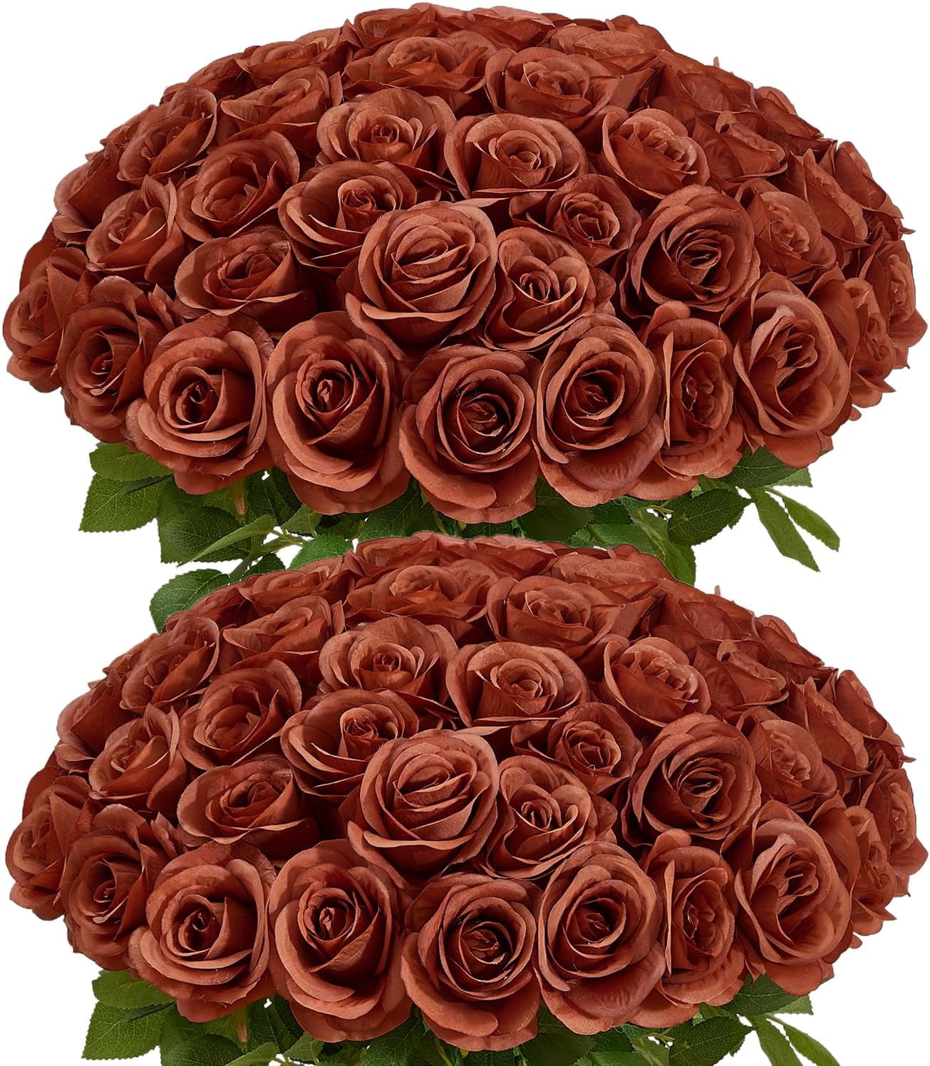 60 PCS Fake Burnt Orange Roses, Artificial Burgundy Flowers Bulk ...