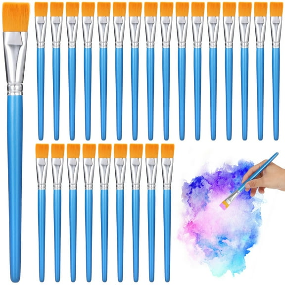 60 PCS Flat Paint Brushes, 1 in Flat Acrylic Watercolor Nylon Brushes, Bulk Paintbrushes with Comfortable Wooden Handle, Large Paint Brush for Painting, DIY Projects, Art Classes, Face Art