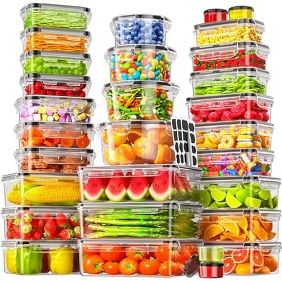 60 PCS Food Storage Containers with Lids Airtight, (30 Lids & 30 Containers) Leak proof Containers Set for Kitchen, Meal Prep, BPA-Free, PVC-Free Plastic, Microwave/Dishwasher Safe