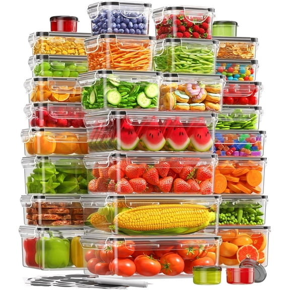 54 PCS Food Storage Containers with Lids – BPA-Free, Leak-Proof Meal Prep Containers with Labels & Pen, Airtight Modular Design, Durable Microwave-Safe Plastic Kitchen Organization Set