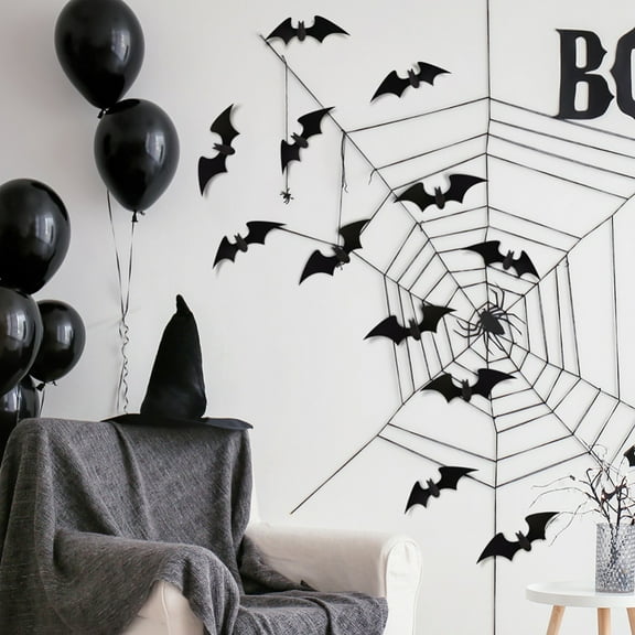 60 PCS Halloween 3D Bats Decoration, Realistic PVC Scary Black Bat Sticker for Home Decor DIY Wall Decal Bathroom Indoor Hallowmas Party Supplies