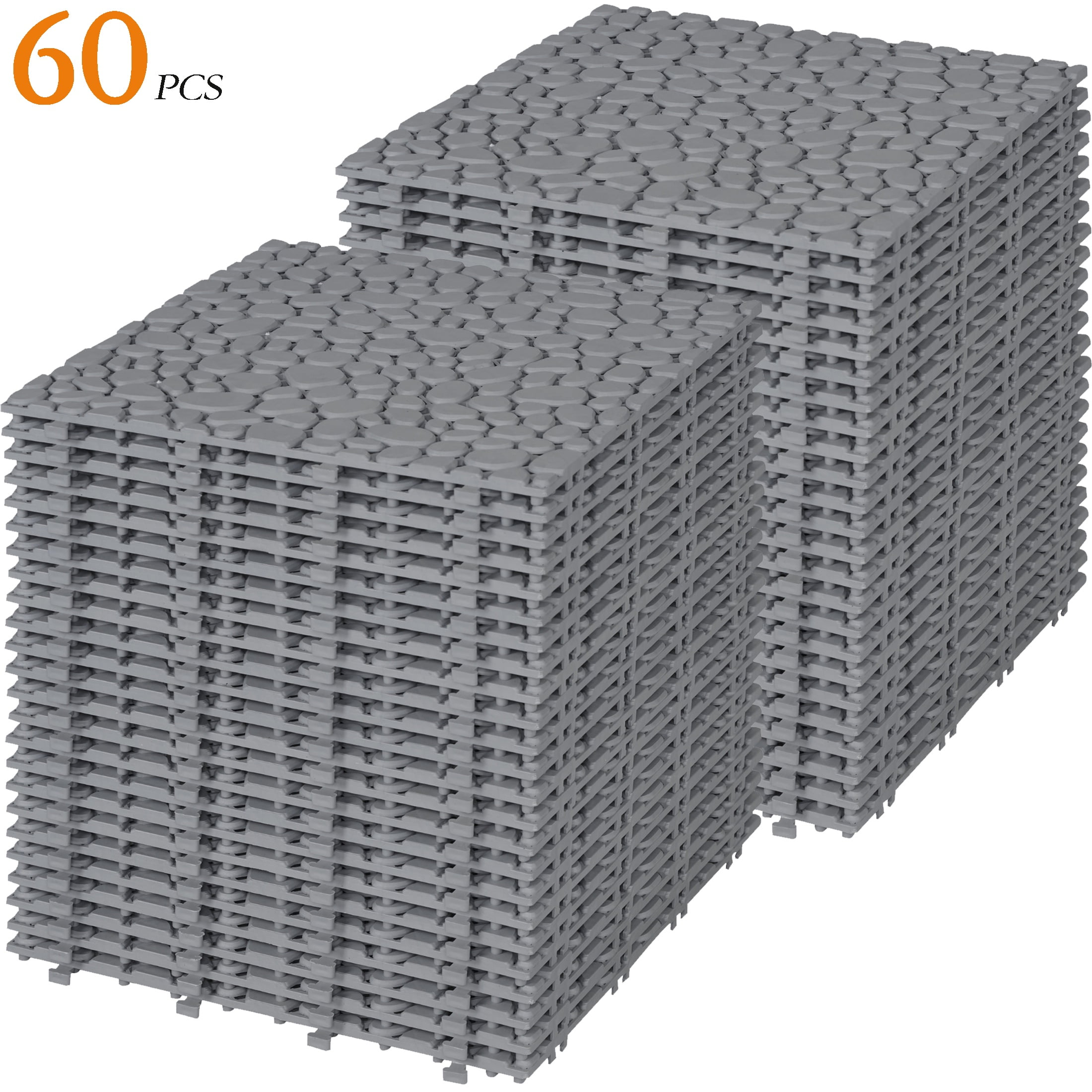 60 PCS Interlocking Deck Tiles 12" x 12", Plastic Patio Tiles Outdoor ...