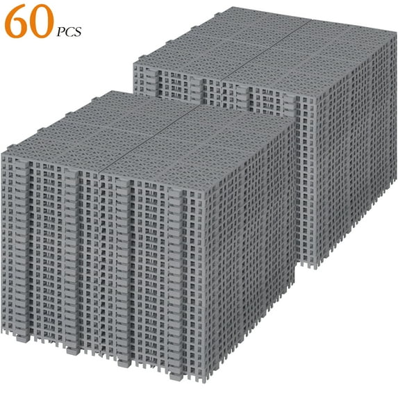 60 PCS Interlocking Deck Tiles 12" x 12", Plastic Patio Tiles Outdoor Flooring Deck Tiles, Waterproof Outdoor All Weather, Floor Tiles for Balcony Backyard Porch Indoor Outdoor, Gray(Rosette Pattern)