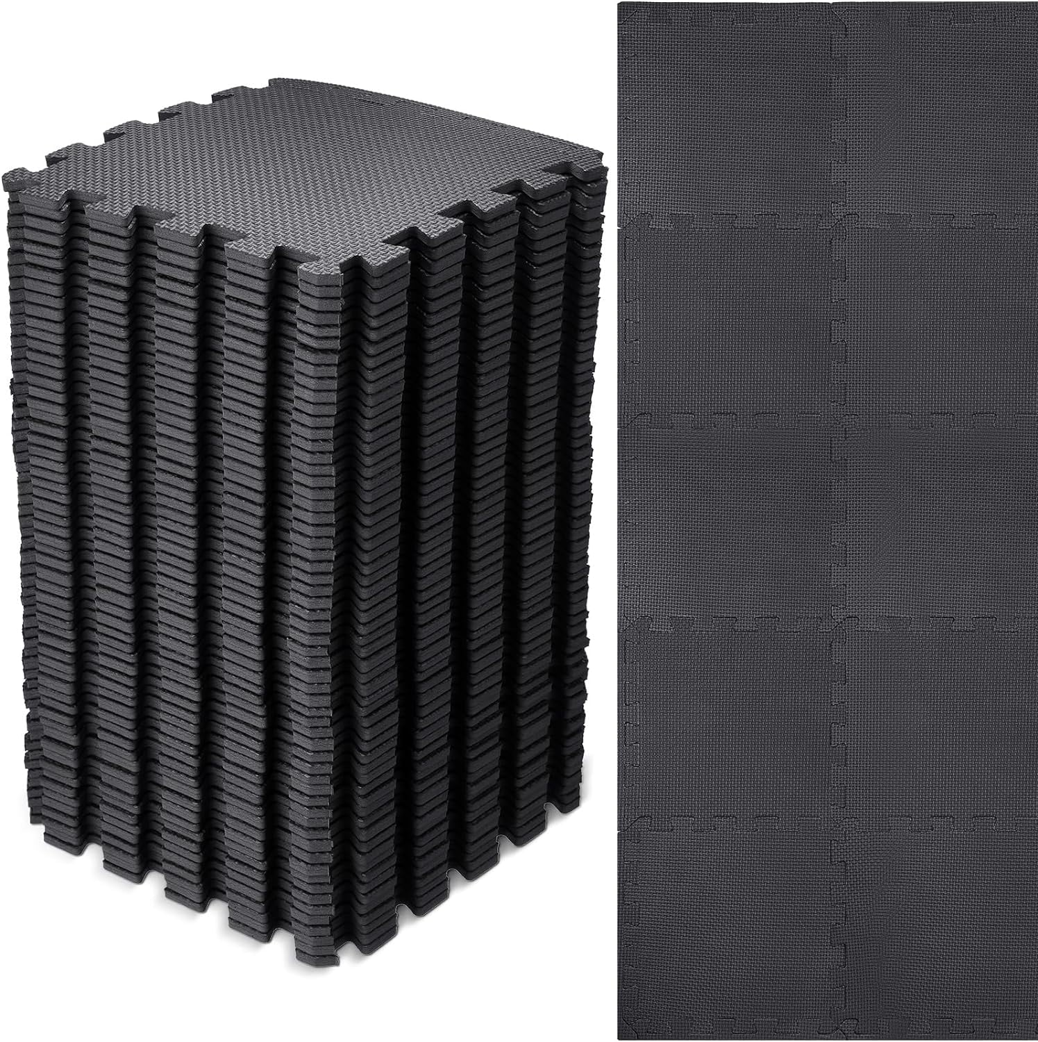 60 PCS Kids Foam Puzzle Floor Mat Bulk - Solid Color Foam Play Mat with Borders Interlocking Multi Use Floor Rug for Children, 12 Inch(Black)