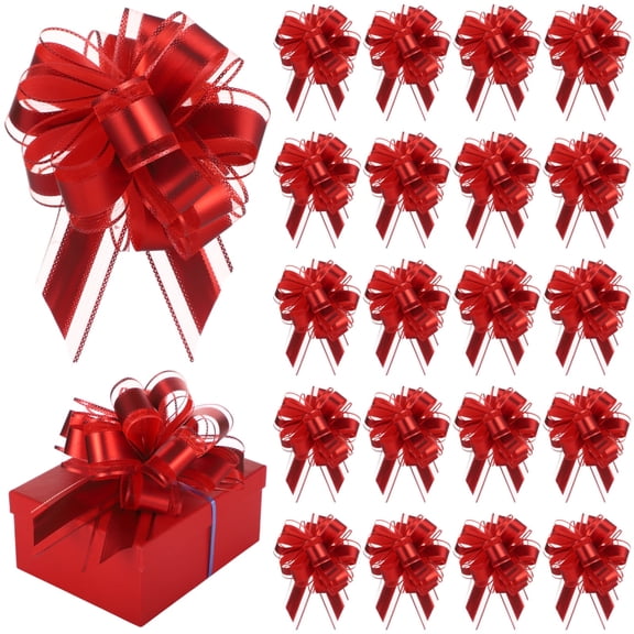 60 PCS Large Pull Bows, Large Red Ribbon Bows with Pull Strings, Easy Wrap Decorative Bows for Present Boxes, Party Decor, Holiday Wrapping, Wedding or Celebration Packaging Use