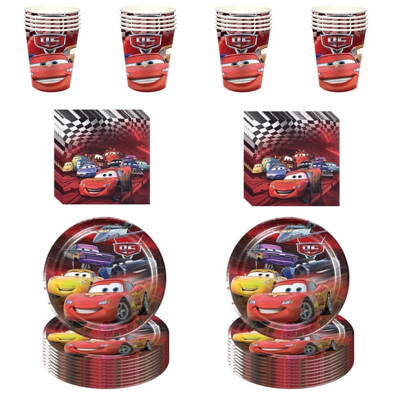 60 PCS Mcqueen Tableware Sets Includes 20 PCS Paper Plates 20 PCS Napkins 20PCS Cups for Cars Party Decorations