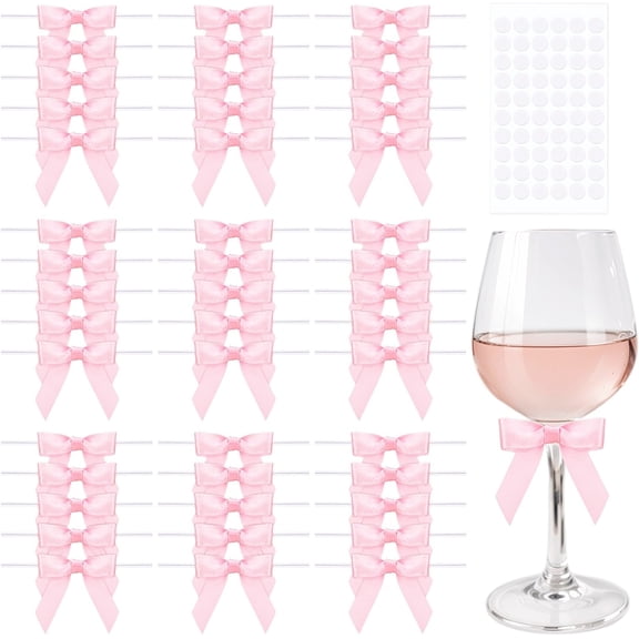 60 PCS Mini Pink Bows 2.5 Inch Satin Ribbon Twist Tie Bows For Crafts