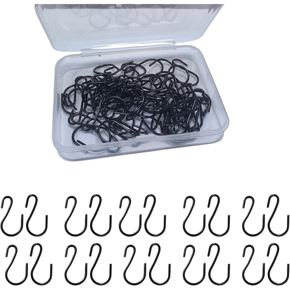 60 PCS S Hooks, 1 Inch Mini Black S-Hooks for Hanging, Iron Hooks for Jewelry, Kitchen Utensils, Pots, Ornaments, No-Tool Installation Organization