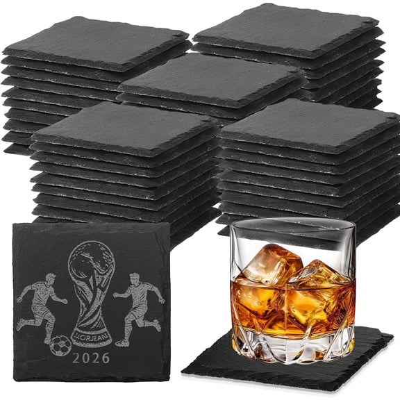 60 PCS Slate Coasters Black Square 4 Inch Bulk Rock, Blank Laser Engraving, Scratch Resistant Bottom, Home Office Kitchen Gift Wedding Bar Party Square Coasters