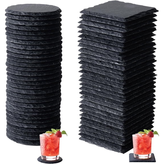 60 PCS Slate Coasters Set,  Square Stone Coasters Bulk, Laser Engraving Blanks with Anti-Scratch Bottom for Drink Coffee Bar Kitchen Home Decor