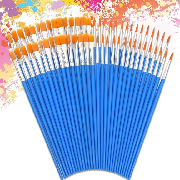 60 PCS Small Paint Brushes, Professional Round Flat Fine Tip Paint Brush Set, for Classroom Watercolor Canvas Face Painting Model Painting, Fine Detailing, Art Painting for Children and Adults