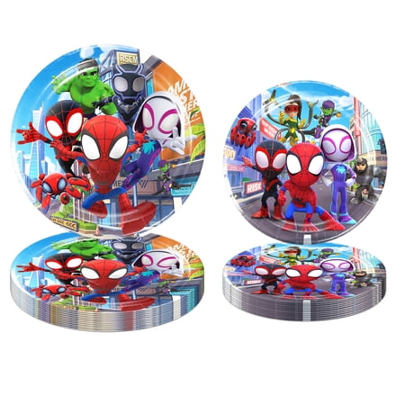 60 PCS Spidey Birthday Paper Plates, Spidey Party Disposable Paper Plates for Birthday Decorations