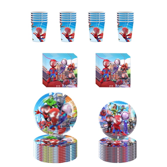 60 PCS Spidey Birthday Party Tableware Set, Spidey Plates and Napkins Set Includes Plates, Napkins, Paper Cups for Birthday Decorations