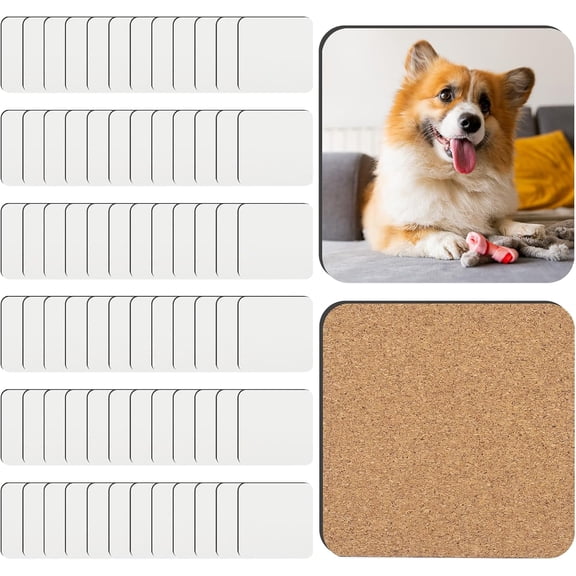 60 PCS Sublimation Coasters Blanks MDF Cork Back Heat Transfer Wood Hardboard Sublimation Square Coasters Blanks Bulk DIY Crafts for Christmas