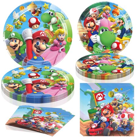 60 PCS Tableware Sets, Birthday Party Supplies Paper Plates and Napkins Set Includes 40 PCS Plates, 20 PCS Napkins for Mario Party Decorations