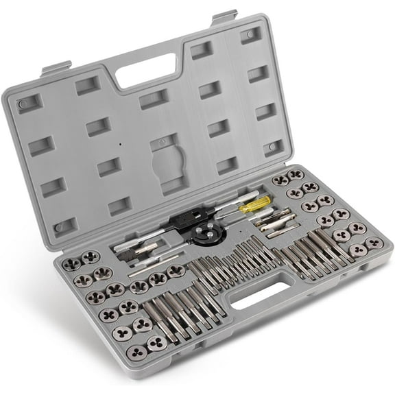 60 PCS Tap and Die Set Metric and Standard Sizes Included Tap Die Kit Metric and SAE for Threading and Rethreading Internal and External Threads