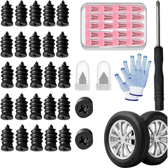 60 PCS Tire Repair Rubber Nails Kit with 2 Sizes, Tire Plug Kit Heavy Duty Professional, Screw Tires Plugs, Vacuum Tires Mending Nail, Fixing Tool with Screwdriver for Puncture Repair (40PCS-S)