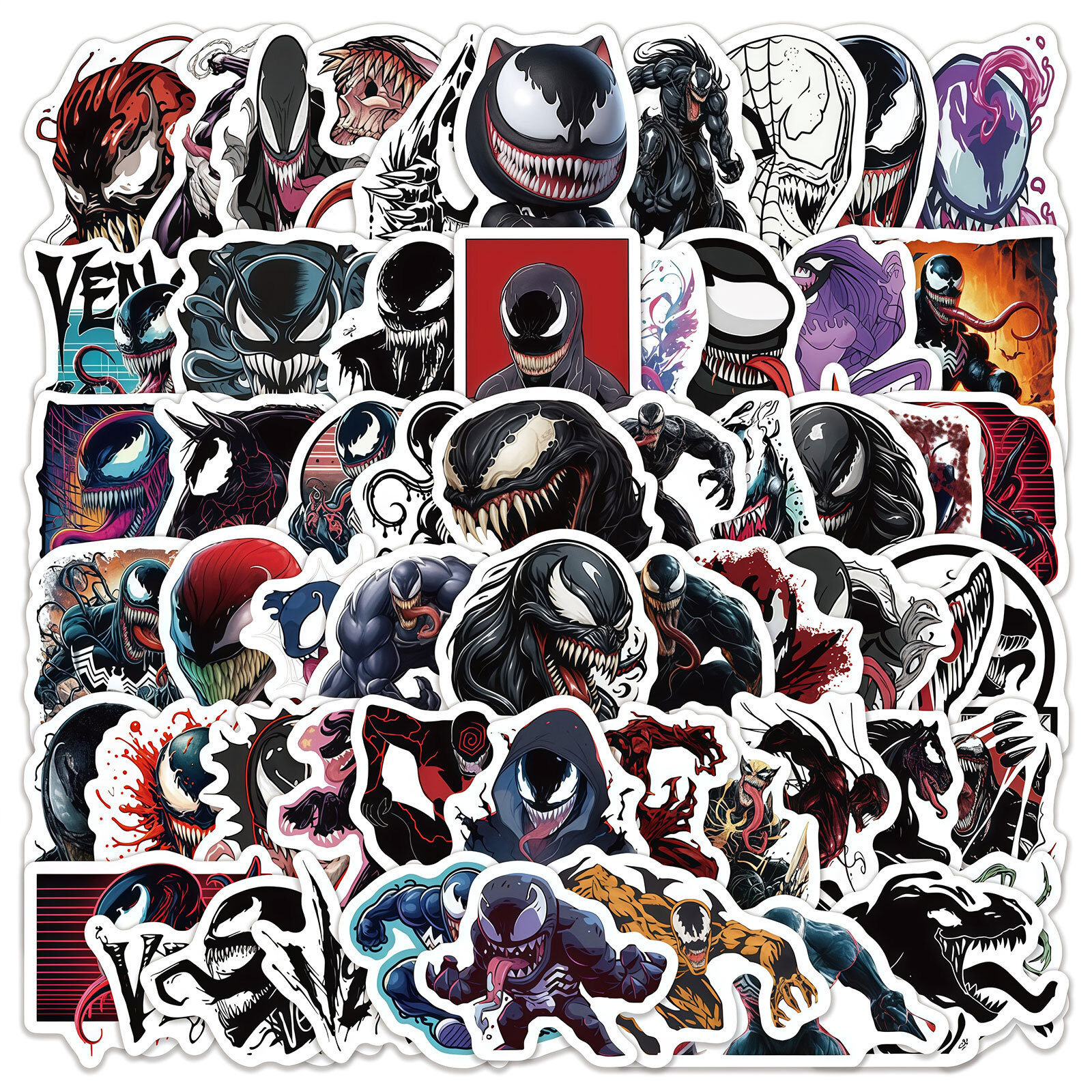 50 Adesivi Di Venom Per Personalizzare Pc, Valigie E Skate: Pacchetto Di Sticker Supereroi Per Bambini E Ragazzi (impermeabili E Riposizionabili)