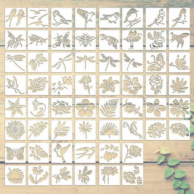 60 PCS Wood Burning Stencils for Crafts Painting on Wood Flowering