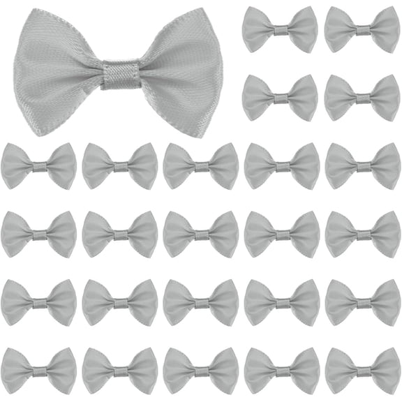 60-Pack 1.5 Inch Mini Ribbon Bows|Premium Polyester Craft Bows for Gift Wrapping, Wedding Favors, DIY Hair Accessories, Christmas & Party Decoration [Light Gray]