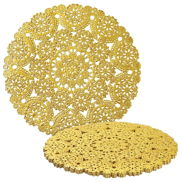 60 Pack 10 Inch Gold Paper Doilies for Dining Table, Round Decorative