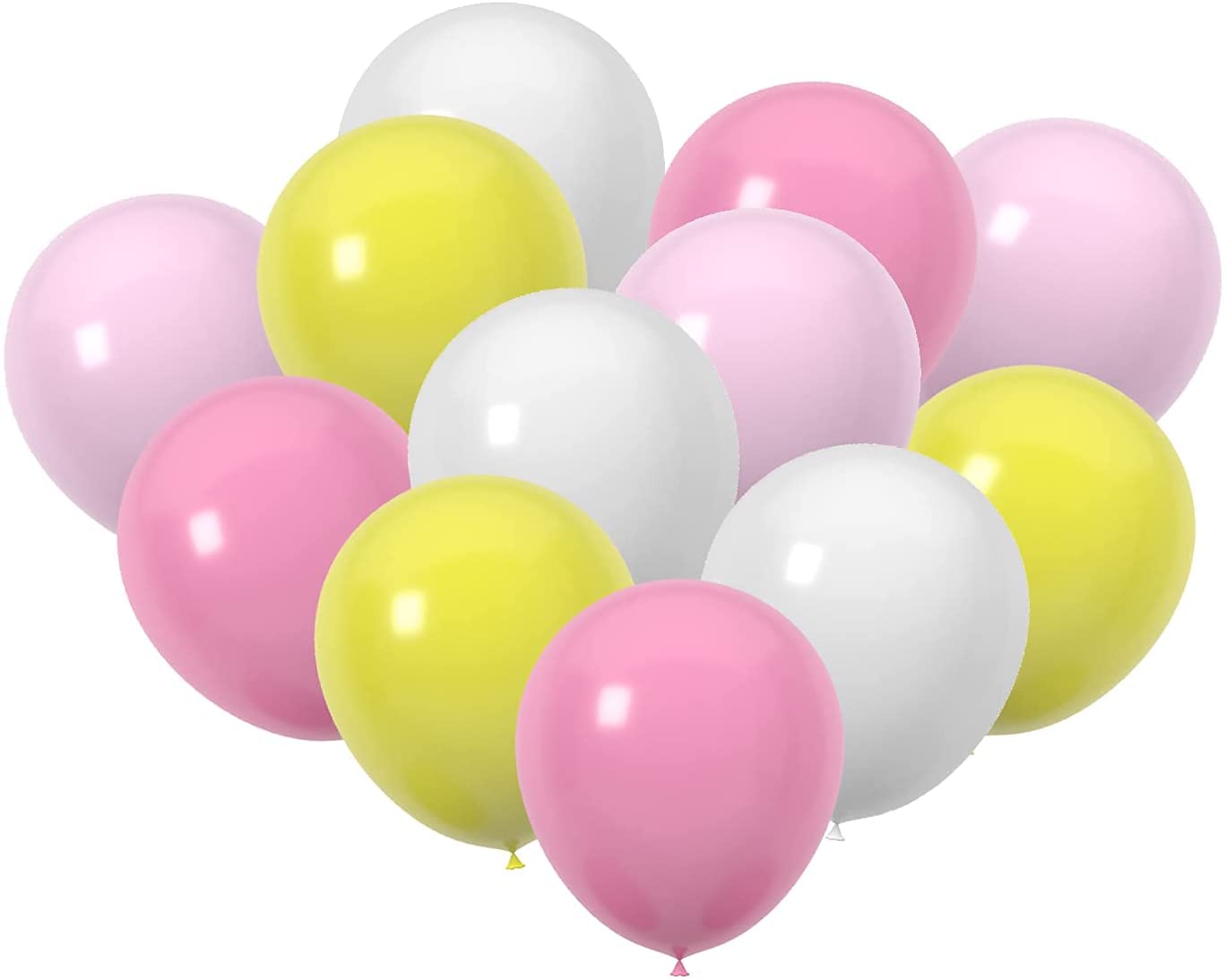 60 Pack 12 Inch Pink Yellow White Latex Balloons Perfect for Birthday