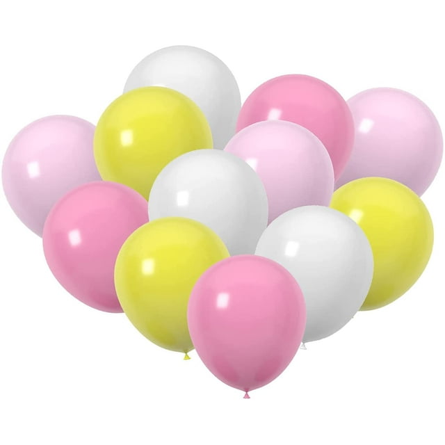 60 Pack 12 Inch Pink Yellow White Latex Balloons Perfect for Birthday