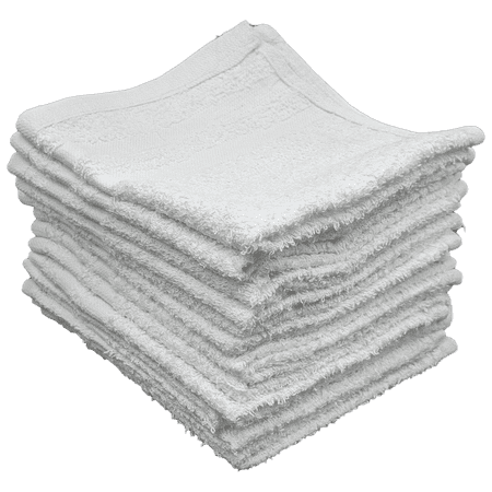 60 Pack - 12 x 12 White Cotton Ribbon Washcloths Rags - Lt Weight Thin Cloth Rags - Bath/Exfoilating/Kitchen/Garage - 1 lb per Dozen